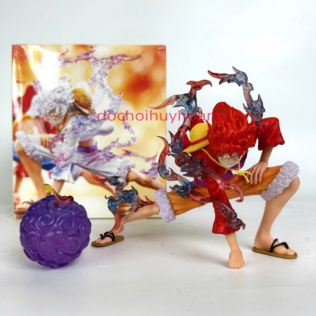 Mô hình tượng nhân vật Luffy gear 5 chống tay tóc đỏ cùng trái ác quỷ cao su Nika 15cm One Piece