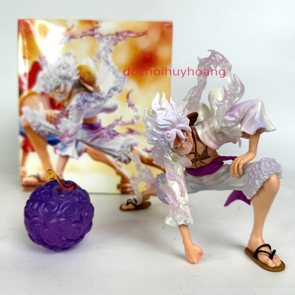 Mô hình tượng nhân vật Luffy gear 5 chống tay tóc trắng cùng trái ác quỷ cao su Nika 15cm One Piece