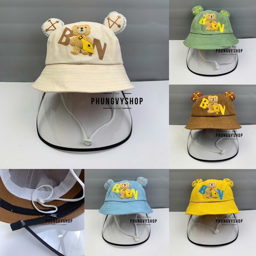 BÉ 2-5 Tuổi_Mũ chống giọt bắn chắn gió bụi mưa bucket tai bèo vành phungvyshop-nón / Bo "KIẾNG" GAUBN KINH /
