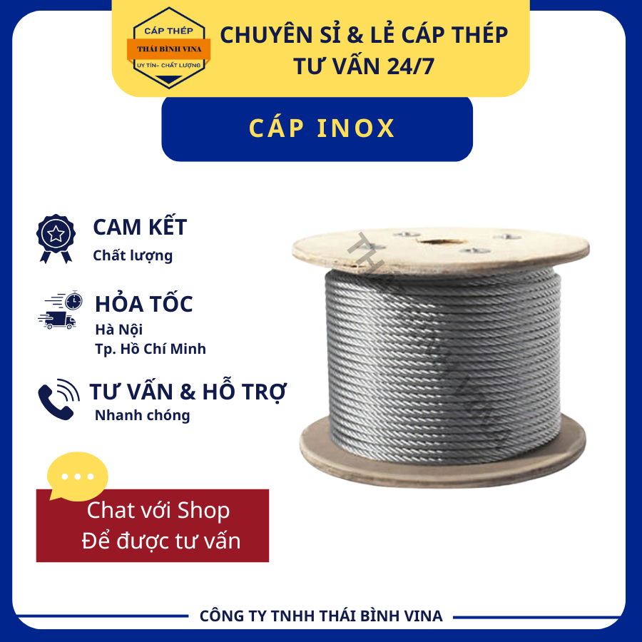 Cáp inox 304 (5 ly, 6 ly, 8 ly, 10 ly) cáp thép Hn