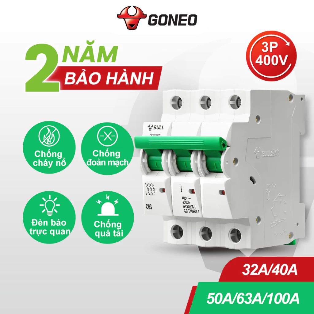 [Chính hãng] Aptomat an toàn CB Gongniu Bull 1Pha/ 2 Pha / 3 Pha/ 4 Pha, 32A/40A