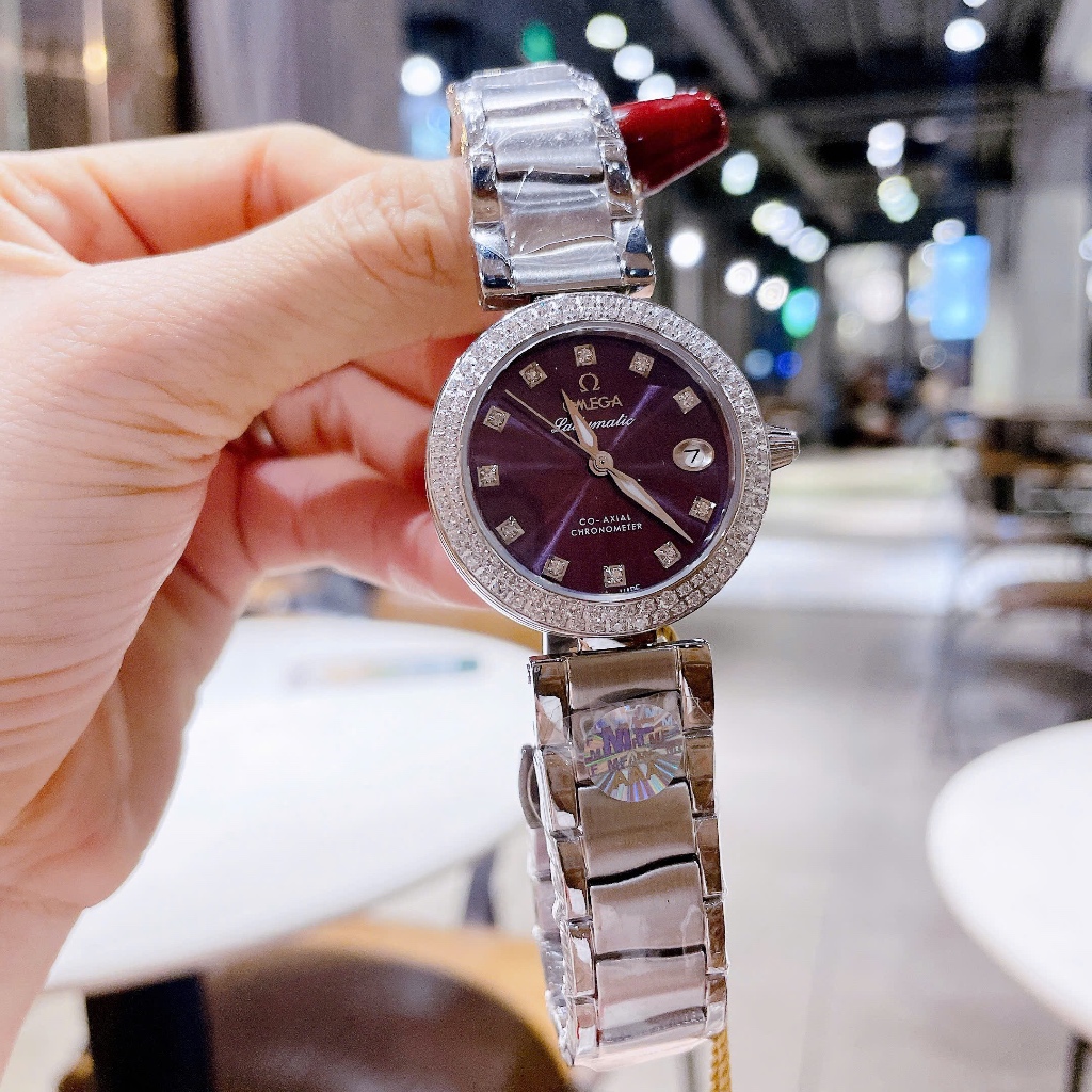 Đồng hồ nữ đeo tay dây kim loại cao cấp chống nước 0me.ga size 34mm fullbox vỏ thép không gỉ