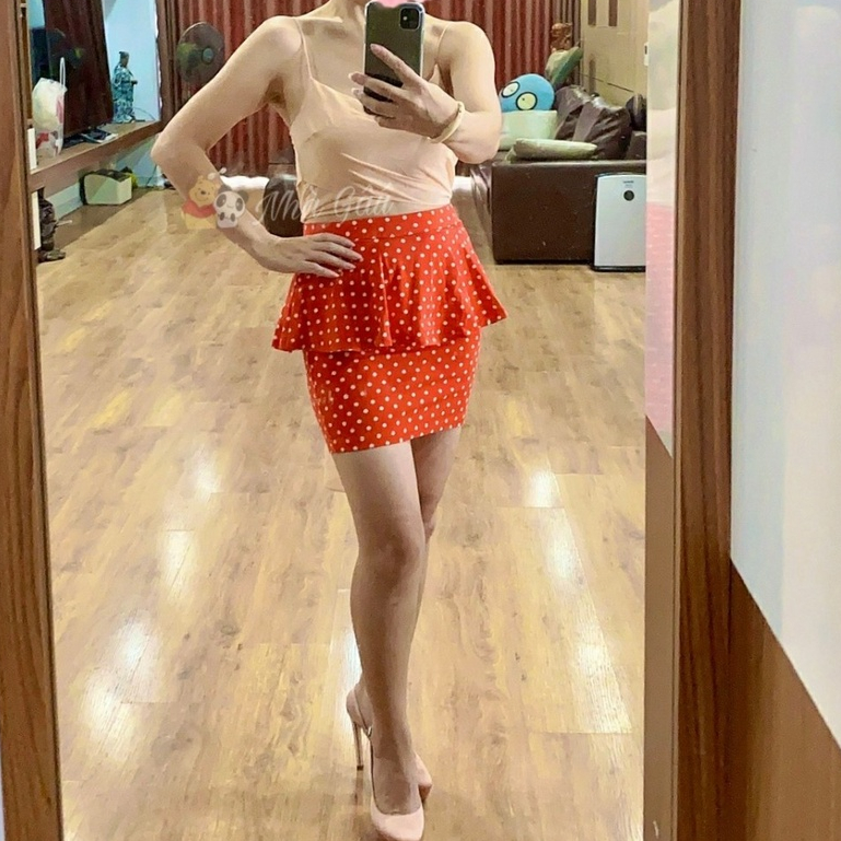 THANH LÝ Chân váy chấm bi cam WN1007