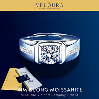 Nhẫn Nam Kim Cương Moissanite 1 Carat - Chính Hãng VELOURA - Dáng Vuông Sang Trọng | GRA VJN025