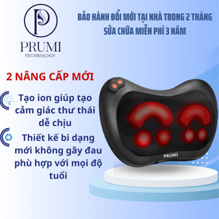 Gối massage cổ vai gáy PRUMI có ion- , gối massage hồng ngoại cao cấp hỗ trợ mát xa toàn thân