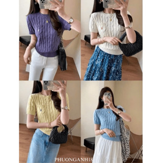 Áo len cổ tròn tay ngắn họa tiết thêu ngựa 71