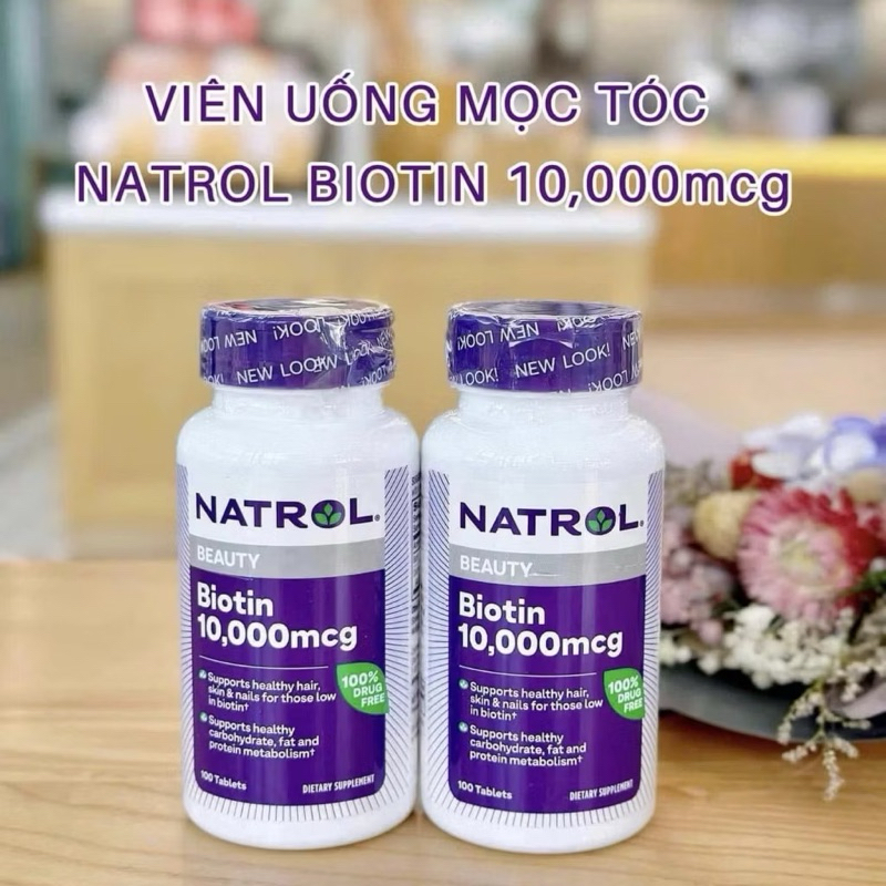 Viên uống Biotin mọc tóc 10000 Mcg Natrol Mỹ giúp giảm gãy rụng hiệu quả 100 viên
