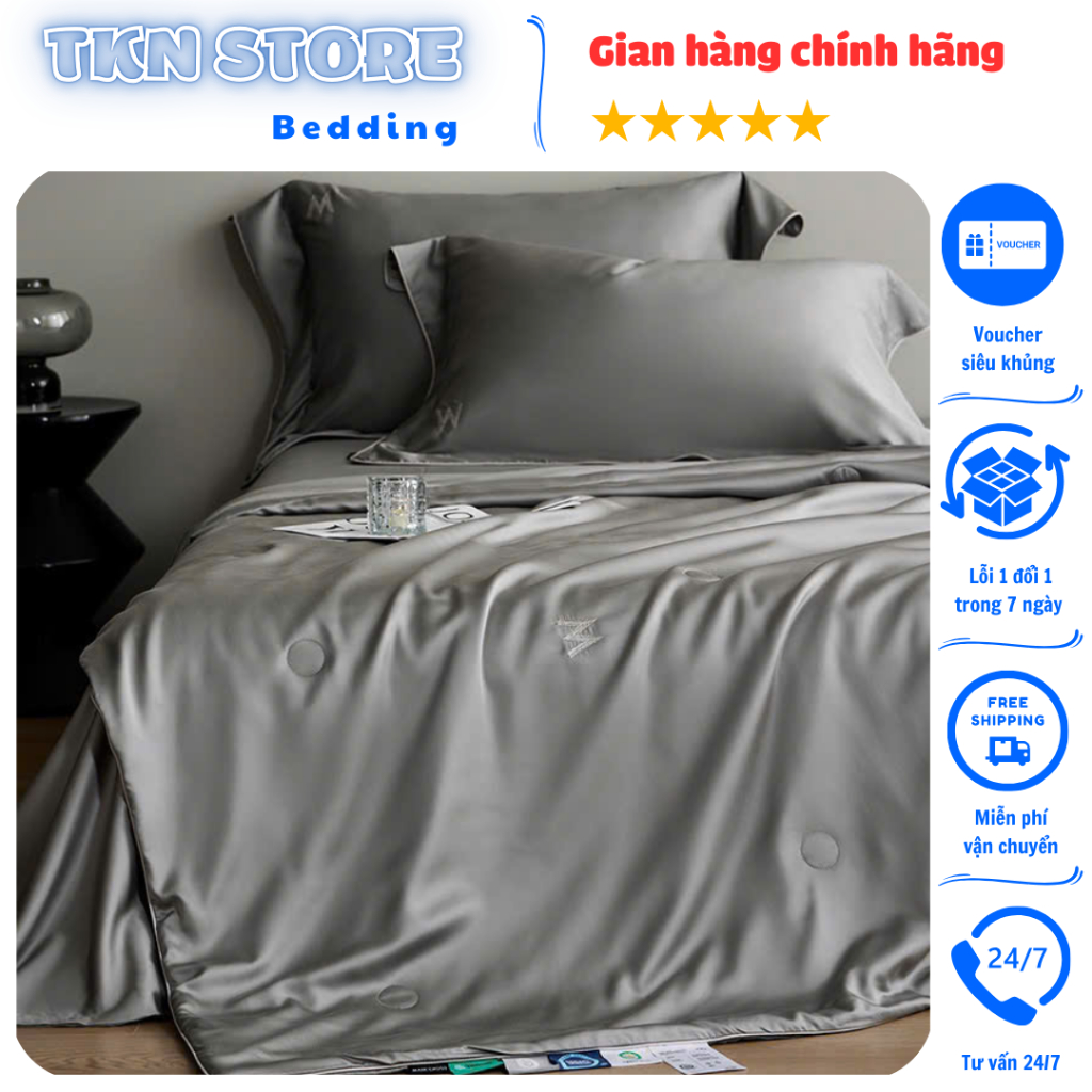 Bộ 4 món chăn ga gối lụa Chanitel sang trọng cao cấp, Bộ 4 món chăn ga gối phi lụa Markcross phi lụa