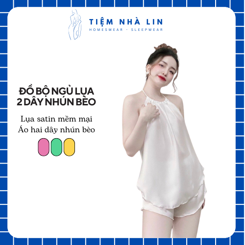 Đồ ngủ sexy, đồ ngủ 2 dây cổ yếm hở lưng chất satin mịn xinh xắn freesize DN113 | Tiệm nhà Lin