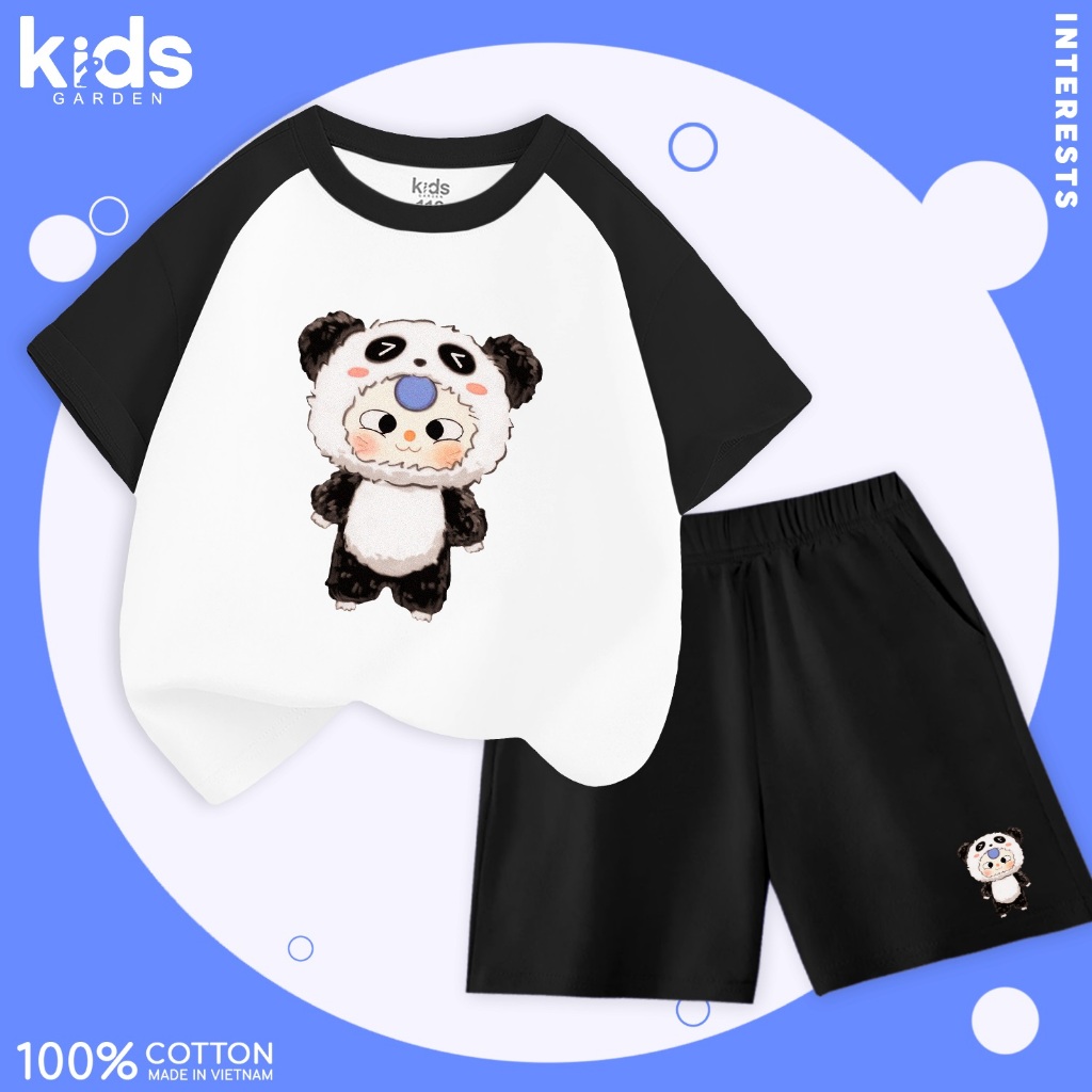 Bộ Đồ Phối Tay Bé Trai Bé Gái Cotton Kids Garden - Set Bộ Quần Áo Raglan Trẻ Em Cộc Tay Rộng, Cổ Trò