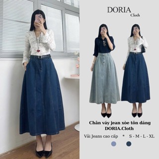 Chân váy dáng dài chất jean 2 ly trước chân váy bò dáng chữ A 2 màu xanh đậm xanh nhạt CvJean7653