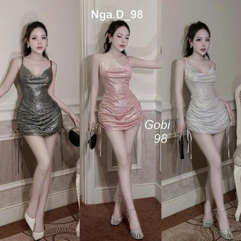 Đầm nhũ bling nữ đi tiệc 2 dây nhún thân tôn body a15