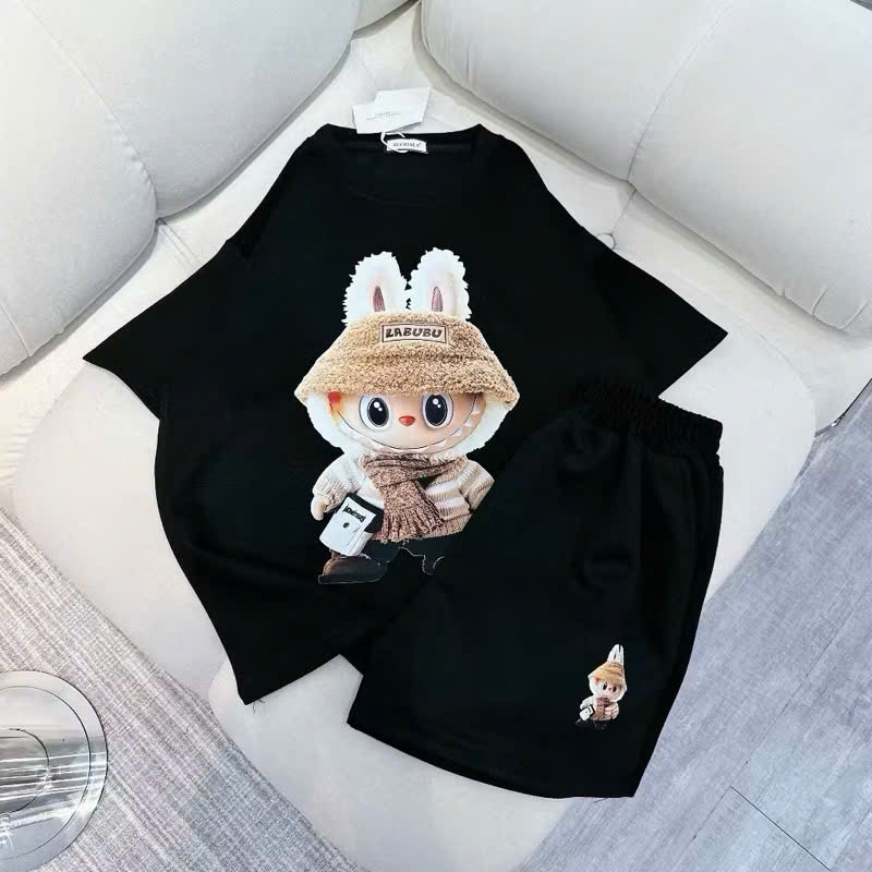 Bộ quần đùi áo thun chất su  unisex nữ tay lỡ form rộng  in LABUBU  CAMA STORE  M2547 | BigBuy360 - bigbuy360.vn