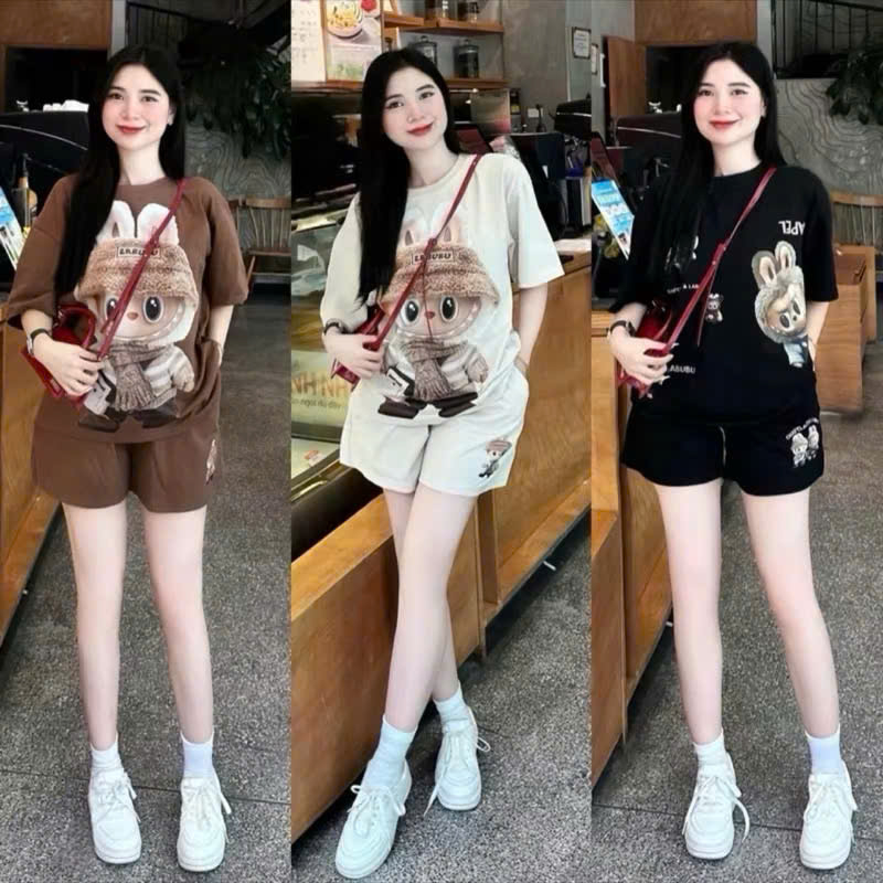 Bộ quần đùi áo thun chất su  unisex nữ tay lỡ form rộng  in LABUBU  CAMA STORE  M2547 | BigBuy360 - bigbuy360.vn