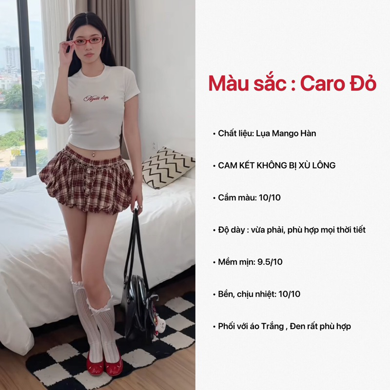 [ Hàng may kĩ - Siêu phồng]  CHÂN VÁY BÍ SỌC CARO ZULY CẠP THẤP , CHÂN VÁY BÍ PHỒNG | BigBuy360 - bigbuy360.vn