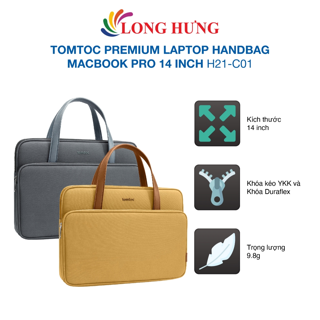 Túi xách chống sốc Tomtoc Premium Laptop Handbag Mbook Pro 14 inch H21-C01 - Hàng chính hãng
