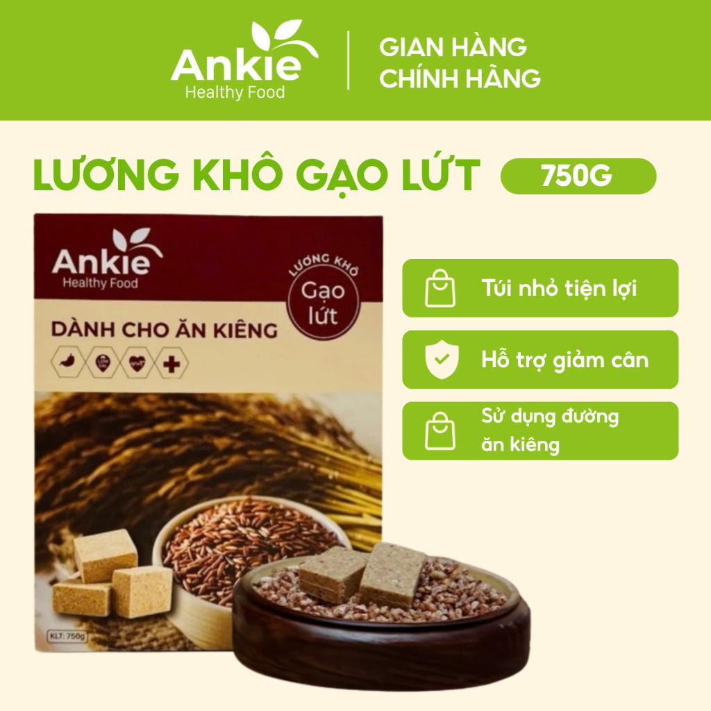   Hộp 750gr   200gr  Lương Khô Ăn Kiêng giảm cân cho người tiểu đường Vị Gạo lứt - Ankie 