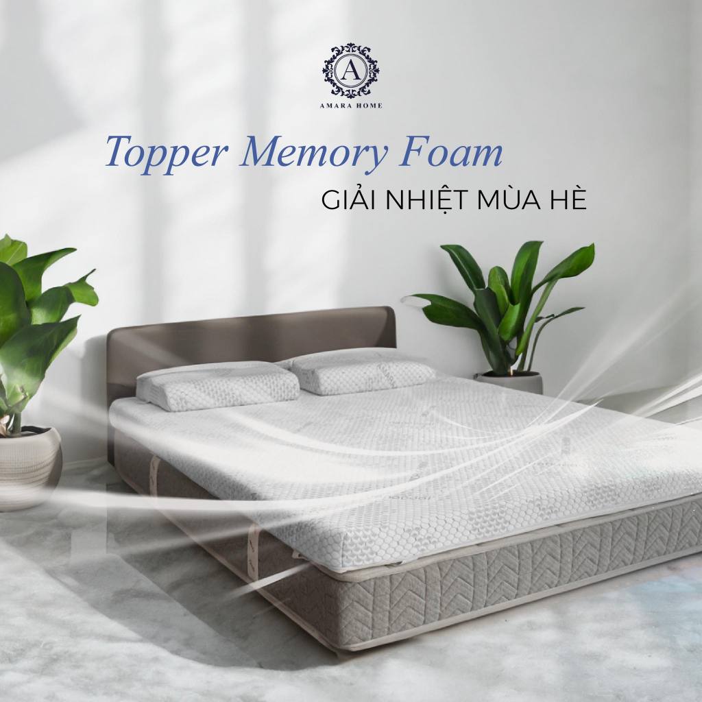 TOPPER ICECOOL NANO MEMORY FOAM 10cm AMARA HOME Cao Cấp - Đàn Hồi, Sử Dụng 4 Mùa, Nâng Đỡ Cột Sống