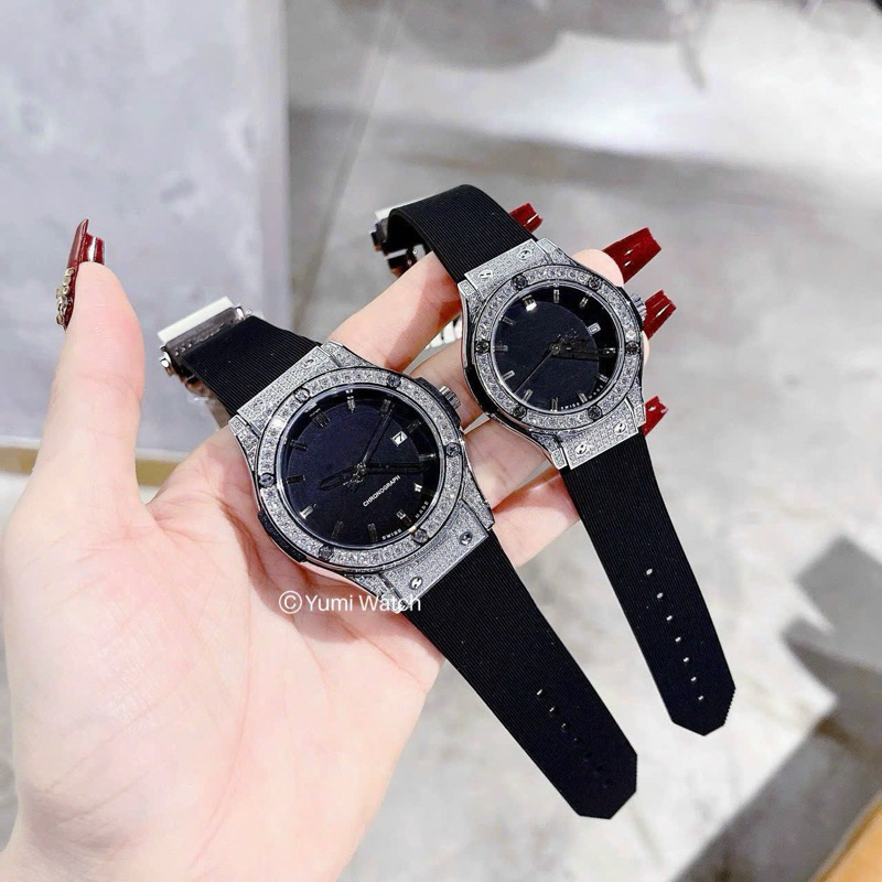 Đồng Hồ Cặp Nam Nữ YUMI BOLOOS  Dây Cao Su Cao Cấp Đính Đá Pha Lê