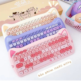 Bàn phím và chuột không dây Mofii kết nối chip USB 2.4G thiết kế tai mèo đáng yêu phong cách nữ tính 84 nút hình socola