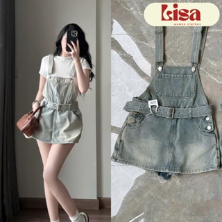 Quần đùi yếm giả váy phong cách Hàn Quốc MS28, Quần yếm jean nữ cá tính chất jean cao cấp