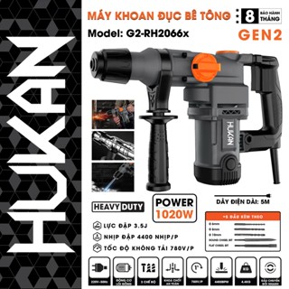 Máy khoan đục bê tông HUKAN 2 chức năng R2077HD Và RH2066x, Công suất 1020w, Motor dây đồng - Tặng 5 mũi