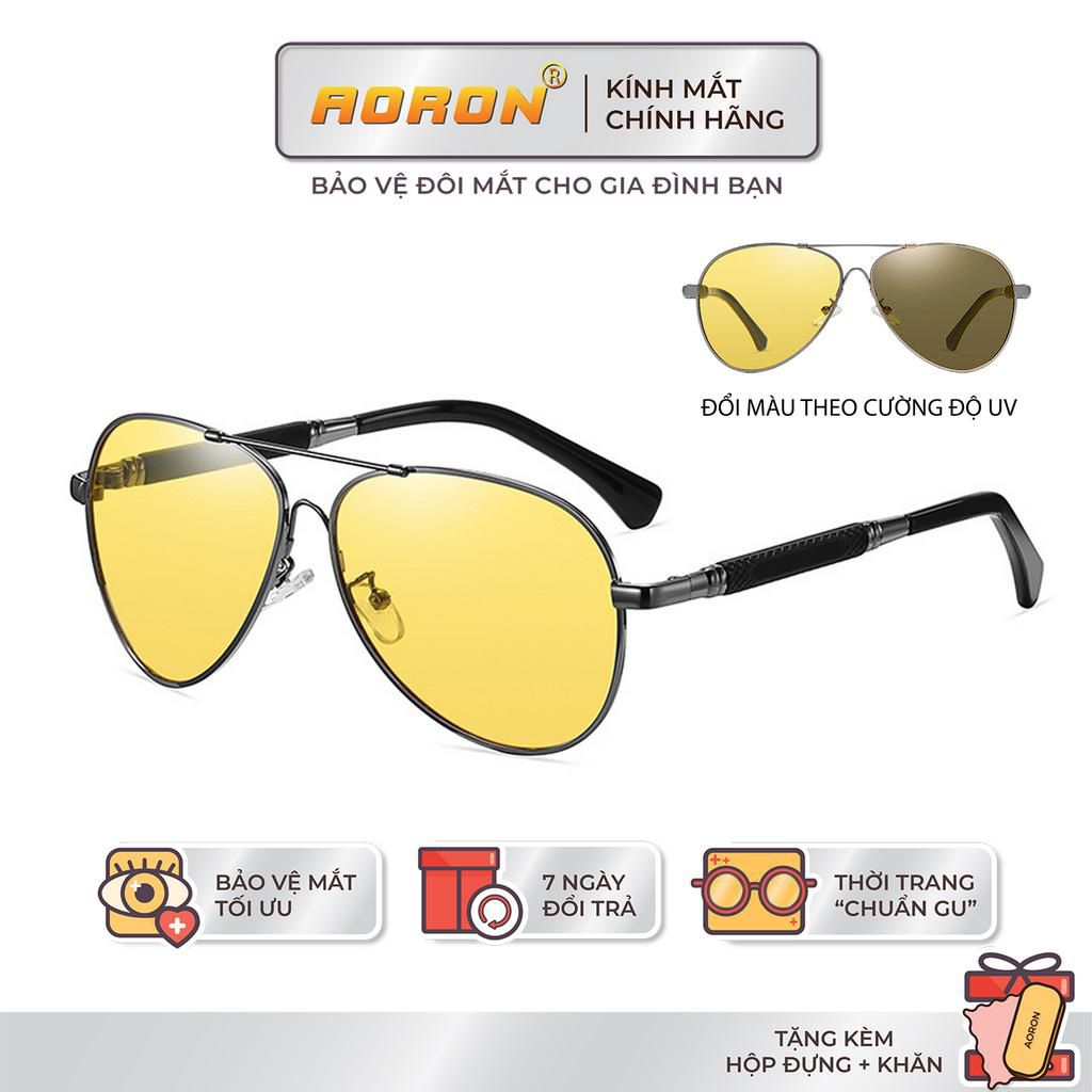 Kính Mắt Vàng Đi Đêm AORON Tròng Đổi Màu Phân Cực Giảm Lóa Đa Chức Năng Gọng Hợp Kim -THV5