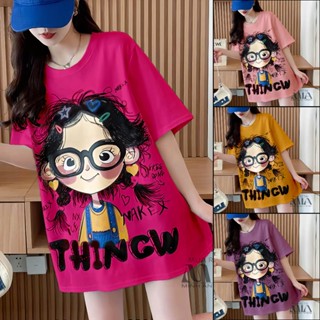 Áo thun nữ form rộng, áo phông nữ girl phố hot 2025- Minh Anh store. In hình cô gái búi tóc 2 bên, 100% Cotton