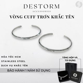 Vòng tay cuff trơn khắc tên theo yêu cầu Lắc tay unisex nam nữ thép titan cao cấp không gỉ [Bảo hành 1 năm] - De Storm