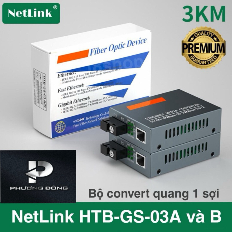 (1 cặp) BỘ CHUYỂN QUANG ĐIỆN Converter quang HTB-GS-03 A/B 1000Mbs Netlink GS03 kèm nguồn