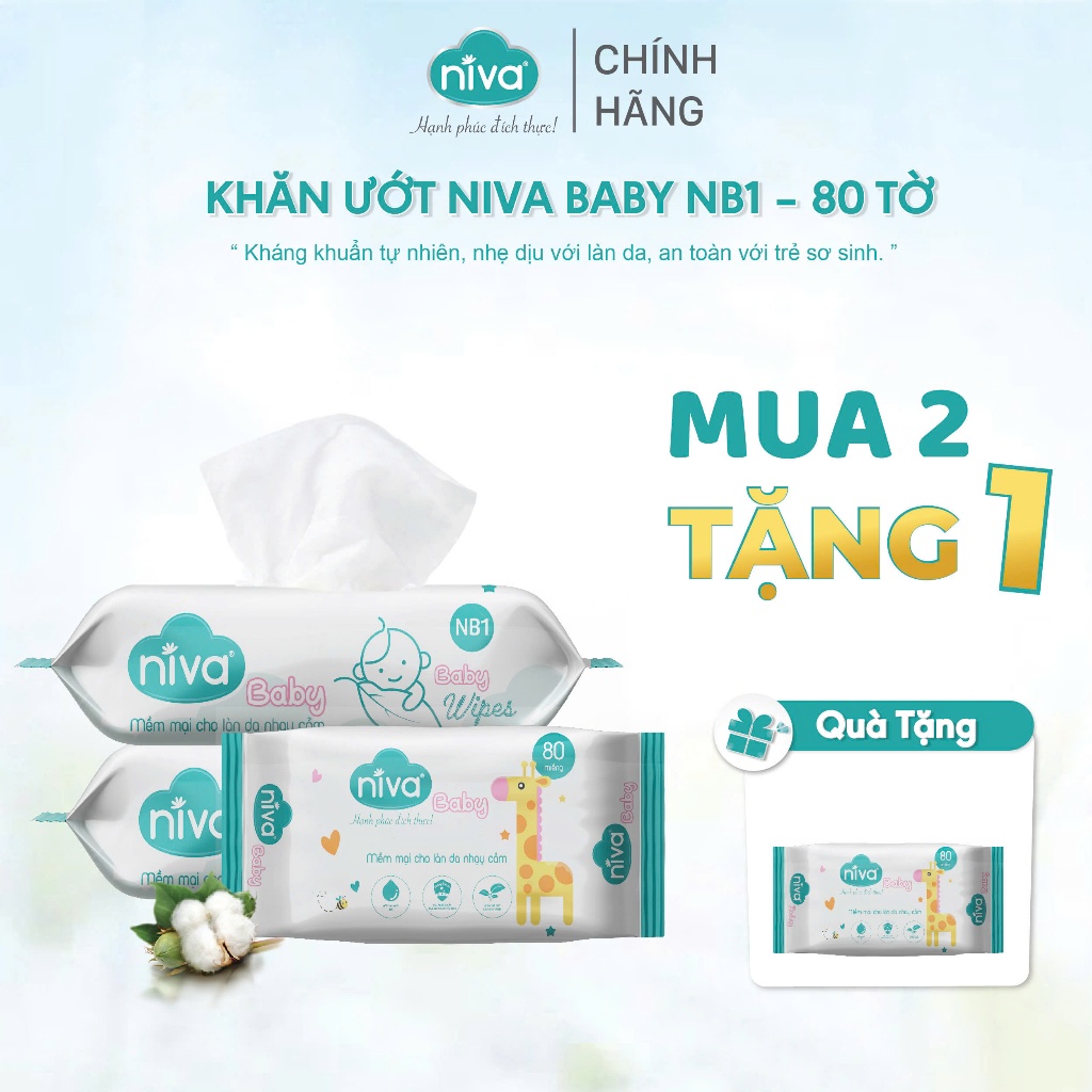 Khăn Giấy Ướt Niva Baby NB1 - 80 Tờ Dưỡng Ẩm, Dịu Nhẹ, Không Mùi, An Toàn Cho Trẻ Nhỏ Và Mẹ Bầu