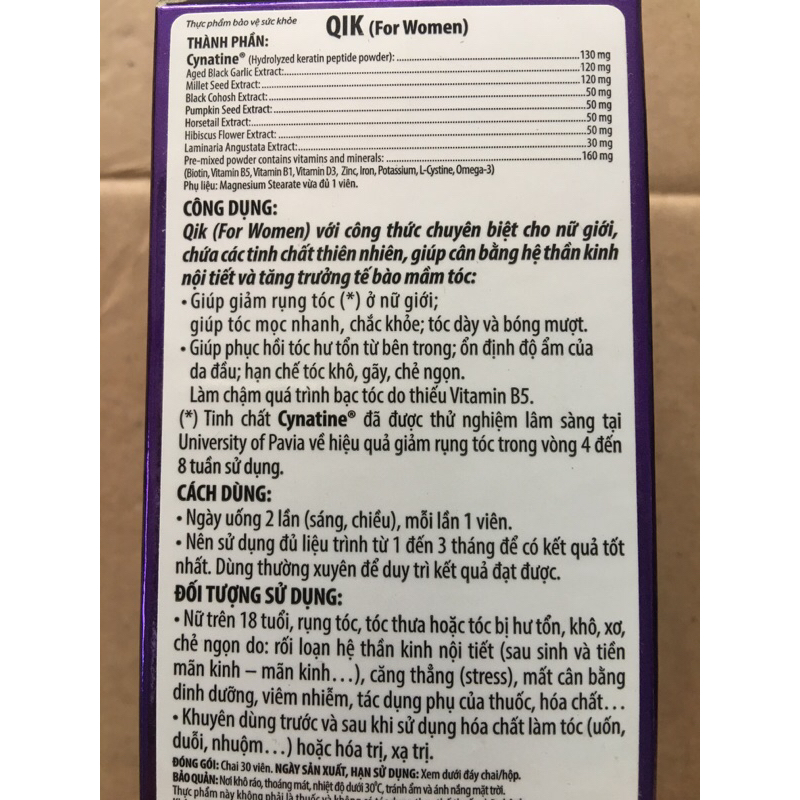 qik for women bổ sung dưỡng chất cho tóc chắc khỏe,mọc nhanh,giảm tóc bạc, phục hồi hư tổn cho tóc ở