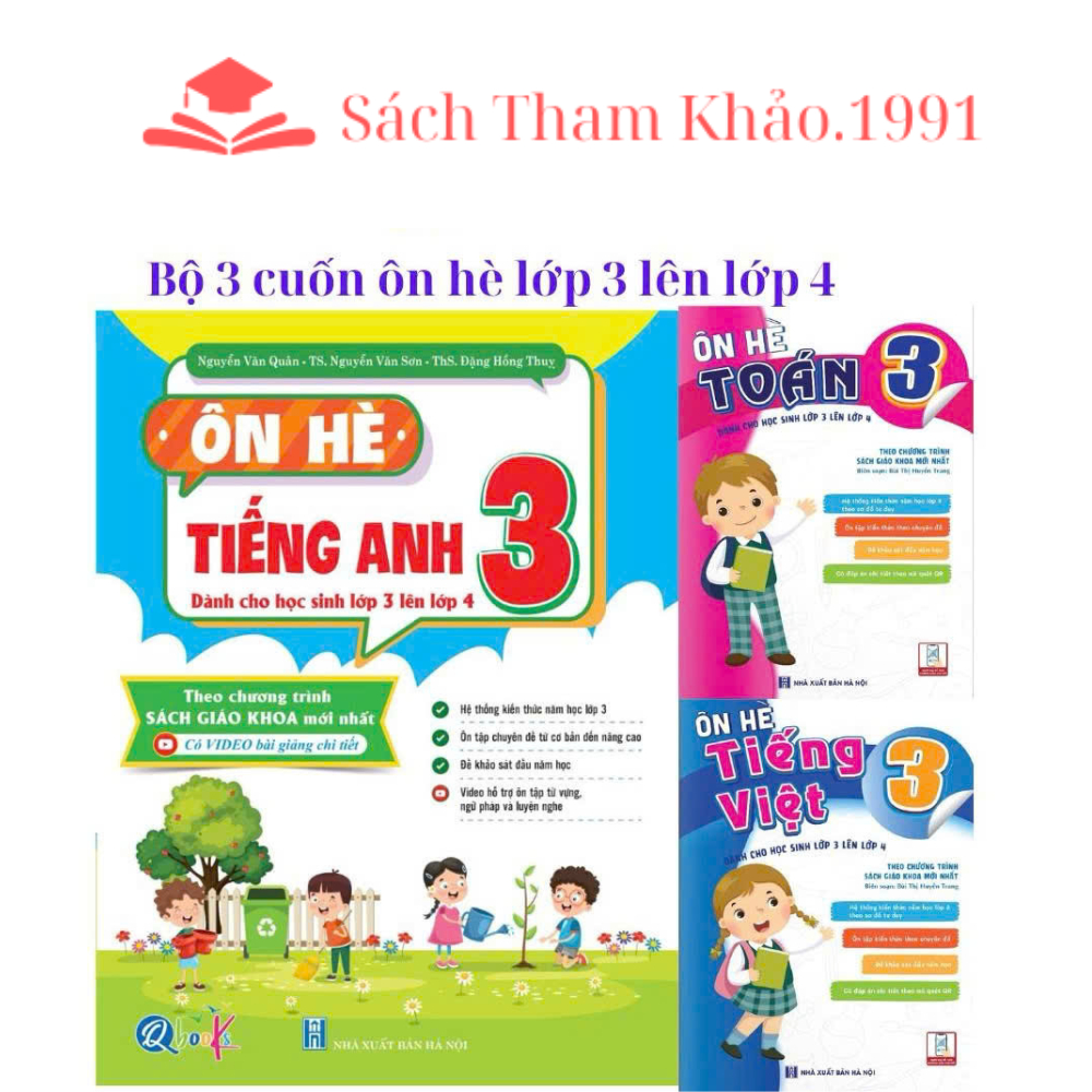 Sách-Bô Sách Ôn Hè Toán ,Tiếng Việt ,Tiếng Anh Lớp 3(Bộ 3 Cuốn) - Dành cho học sinh lớp 3 lên lớp 4