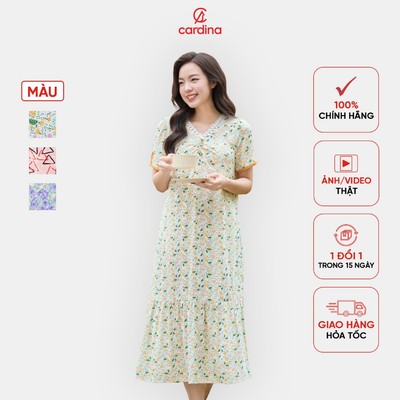 Đầm nữ CARDINA chất lanh thoáng mát phối cổ tim dáng A đuôi cá 5VAD01