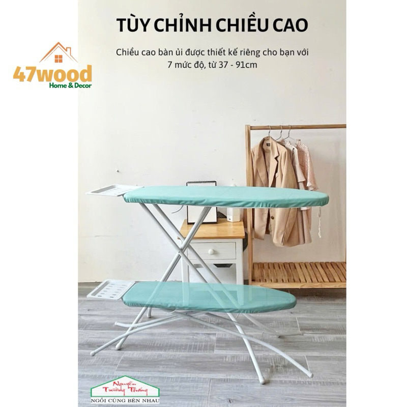 47WOOD Cầu là quần áo cao cấp BB1 mặt tôn bền bỉ - Kệ ủi đồ cao cấp tăng giảm độ cao hàng công ty Vi
