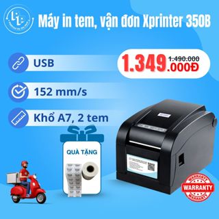 Máy in tem nhãn, mã vận đơn XPRINTER 350B khổ A7 kết nối máy tính, điện thoại, máy in đơn vận chuyển, tem giá vàng,