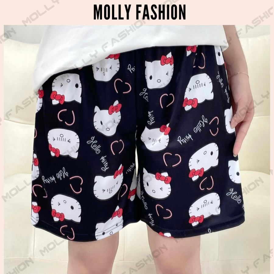 Quần đùi nam nữ MOLLY FASHION thun lạnh Bigsize, quần short mặc nhà hoạt hình - nhóm đi biển BROKEN