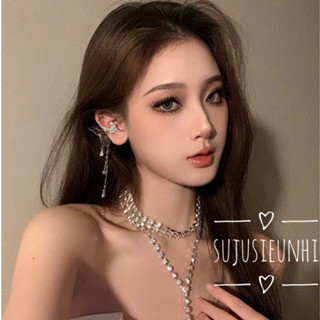 (không xỏ) Khuyên tai bướm đá dây tua rua giọt nước kẹp vành mã A1383 thanh lịch, tinh tế