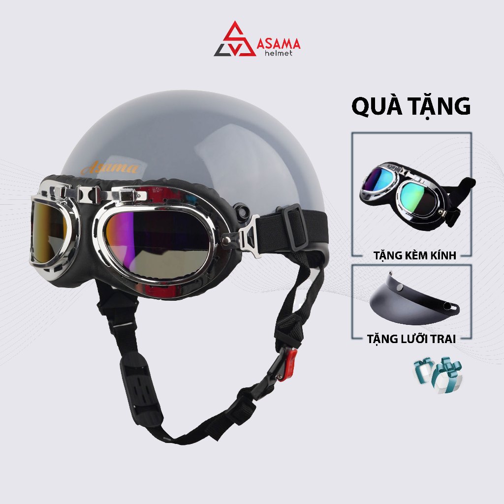 Mũ bảo hiểm nửa đầu kính phi công ASAMA HELMET ASM002-X, thời trang, cá tính, chuẩn ABS nguyên sinh