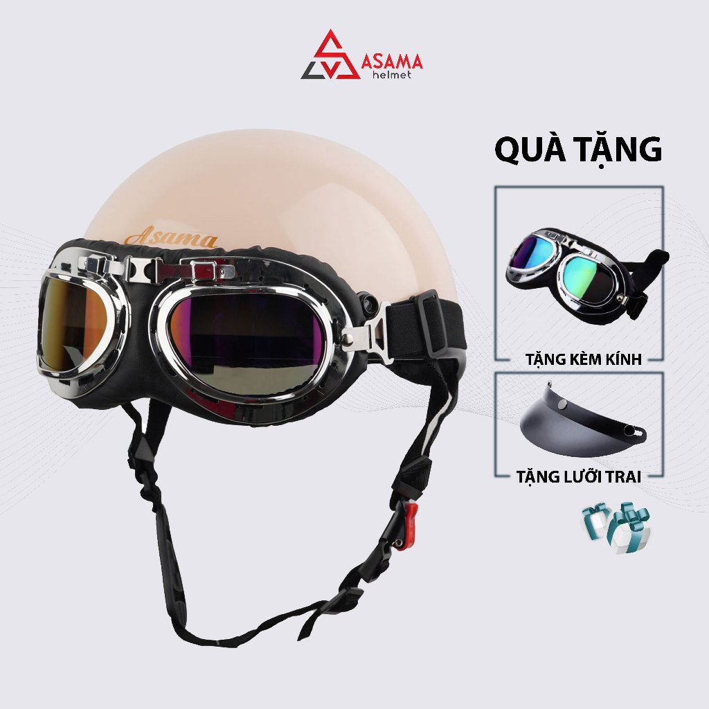 Mũ bảo hiểm nửa đầu kính phi công ASAMA HELMET ASM002-K, thời trang, cá tính, chuẩn ABS nguyên sinh