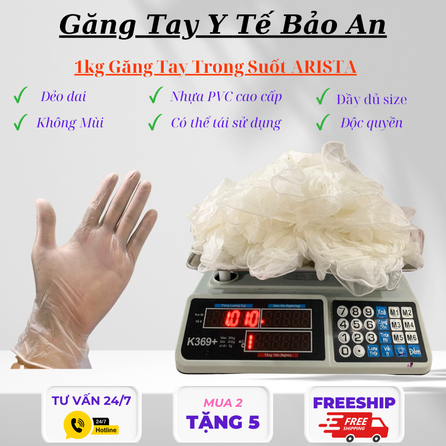 1kg Găng tay trong suốt Vinyl, Găng tay không bột dai dẻo làm bằng nhựa PVC 250-300 chiếc chuyên dùng cho Spa Thẩm Mỹ