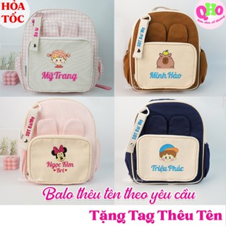 Balo Cho Bé Mầm Non, Cặp Cho Bé Mẫu Giáo - Thêu Tên Theo Yêu Cầu, Tai Thỏ Dễ Thương, Có Kèm Dây Tag Thêu - Tiệm Thêu Qho