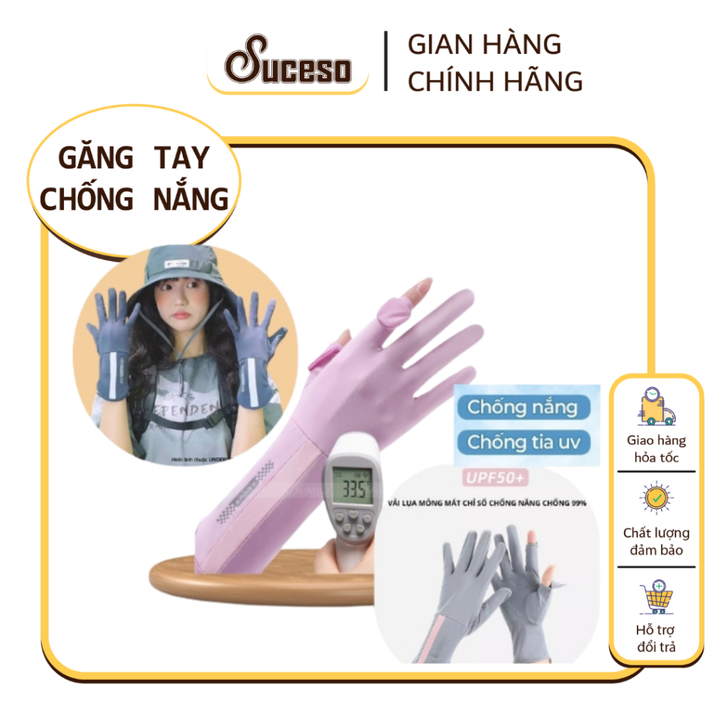 Găng Tay Chống Nắng UPF50+ Chống Tia UVA, UVB, Tia Cực Tím, Thiết Kế Mỏng Nhẹ Thun Lạnh Thoáng Khí Chống Trượt SUCESO