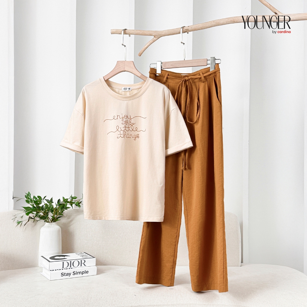 Đồ bộ nữ YOUNGER BY CARDINA áo phông quần suông kèm dây 5YSQR05