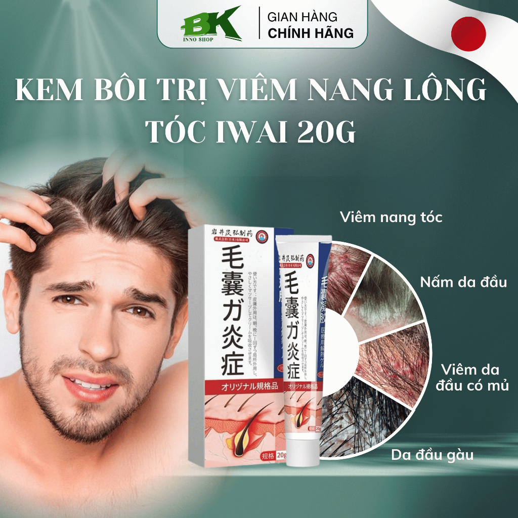 Kem Bôi Viêm Nang Lông Tóc IWAI Nhật Bản 20GR - Hết Gàu Ngứa Mụn Viêm Chân Tóc, Phục Hồi Nang Tóc, Kích Mọc Tóc BK INNO