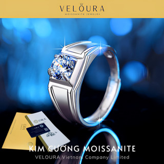 Nhẫn Nam Kim Cương Moissanite 1 Carat - Chính Hãng VELOURA - Mặt Vuông Nam Tính Cao Cấp | GRA VJN027