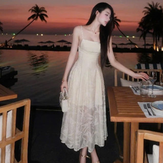 Đầm nữ hai dây thiết kế vải ren hoa 2 lớp cao cấp dáng dài sang trọng cho nàng đi tiệc,đi chơi