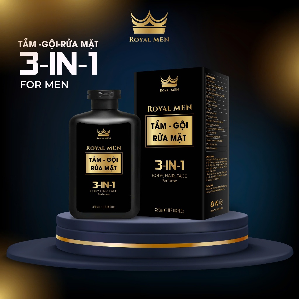 Dầu gội sữa tắm nam giới 3 in 1 Royal Men chiết xuất tự nhiên hương nước hoa cao cấp dung tích 350ml