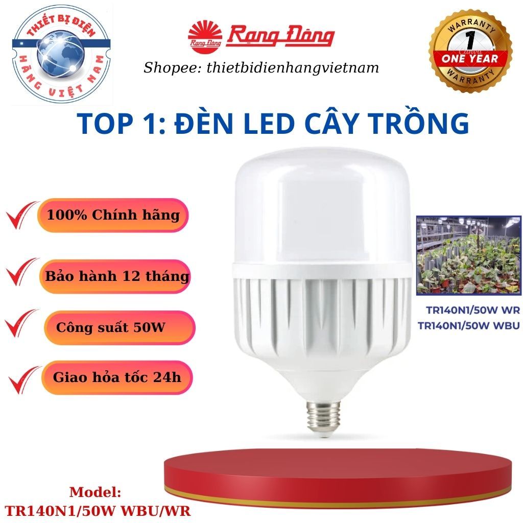 Bóng LED trồng cây Rạng Đông 50W,quang hợp trong nhà, kích thích tăng trưởng - Model: TR140N1/50W
