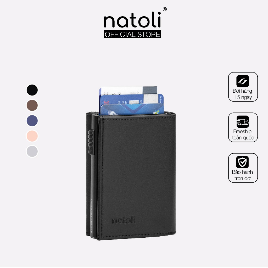 Ví nam nữ mini thông minh thương hiệu Natoli gập 3 đựng thẻ cao cấp - Futuristic Mini Wallet V8